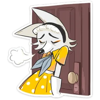 😮‍💨 723af29b cane, cartone animato, bianco, porta, triste, sospiro, giallo telegram sticker