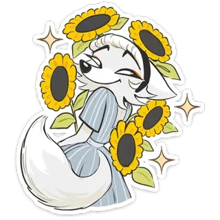🌻 f475ad45 lupo, animale, girasoli, carino, cartone animato, furry telegram sticker