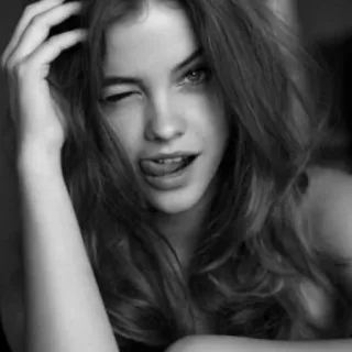 😋 ac7c8869 ผู้หญิง, ภาพเหมือน, ขยิบตา, ลิ้น, คน, ขาวดำ telegram sticker