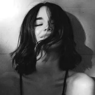 😌 e61735ba ผู้หญิง, ภาพเหมือน, ขาวดำ, นางแบบ, หลับตา, คน, ผม telegram sticker