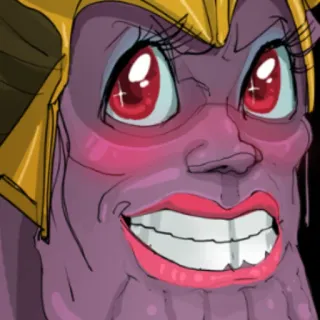 😊 2fb1bb56 Thanos 마블, 어벤져스, 웃긴, 밈, 보라색, 빌런, 여성스러운, 메이크업 telegram sticker