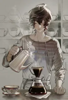 🚬 0e30e9f0 caffè, barista, anime, caffè, versare, bevanda, bevanda telegram sticker