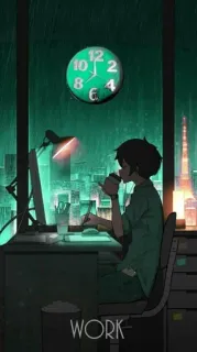 🚬 103f7dee WORK lavoro, computer, città, anime, finestra, orologio telegram sticker