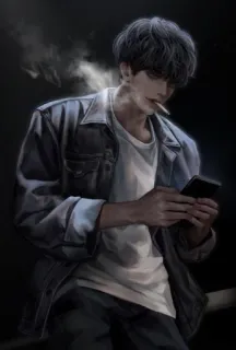 🚬 769160d6 uomo, sigaretta, telefono, fumare, scuro, arte digitale, maschio telegram sticker