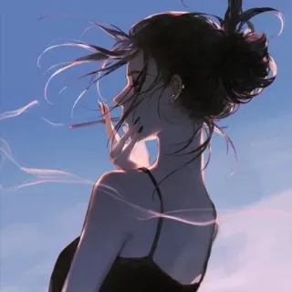 🚬 90f7243a donna, sigaretta, fumo, ragazza, stile anime, arte, illustrazione telegram sticker