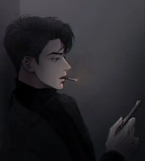 🚬 bd66b665 uomo, sigaretta, fumare, telefono, elegante, scuro telegram sticker