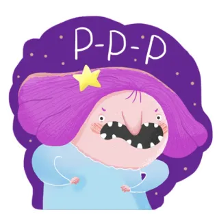 😡 362f88ad P-P-P enojado, pelo morado, dibujo animado, gritando, estrella, frustración whatsapp sticker