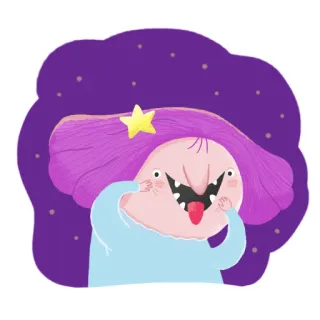 😜 7dc188cf dibujos animados, pegatina, pelo morado, estrella, cara graciosa, personaje whatsapp sticker