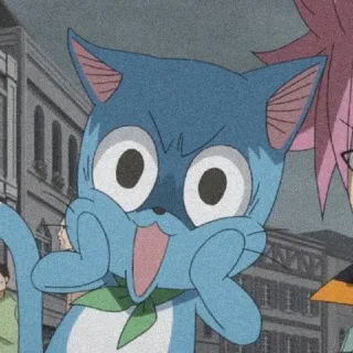 😨 0220bcf0 Happy Fairy Tail 행복한, 동화, 애니메이션, 고양이, 귀여운, 행복한 얼굴 telegram sticker