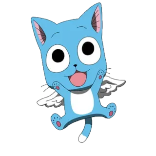 😀 d819f45a Happy Fairy Tail anime, cartoon, cat, blue, flying, Happy, Fairy Tail telegram sticker