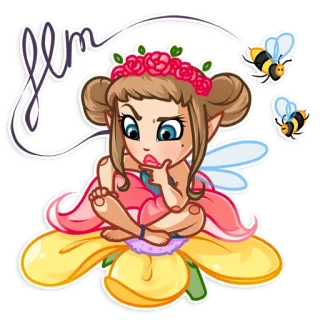🤔 dc03757c wróżka, kwiat, pszczoły, kreskówka, fantazja telegram sticker