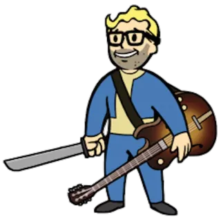 🎸 855fdcf4 Fallout Fallout, กีตาร์, มีดมาเชเต, การ์ตูน telegram sticker