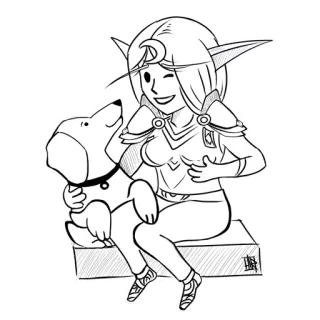 🐶 ff6eb500 elfe, fantaisie, chien, dessin animé, armure, art numérique, dessin, art de personnage telegram sticker