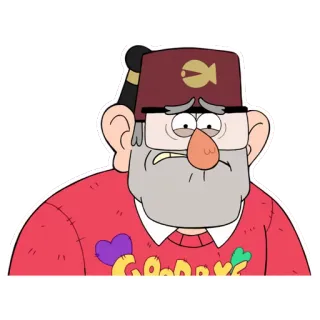 😣 0a59c5a5 Stanford Pines Gravity Falls GOODBYE smutny, kreskówka, TV, sosny, tajemnica telegram sticker