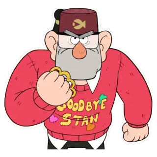 👊 3714296b Stan Pines Gravity Falls Goodbye Stan Kreskówka, Postać, Swetry, Czapki, Do widzenia telegram sticker