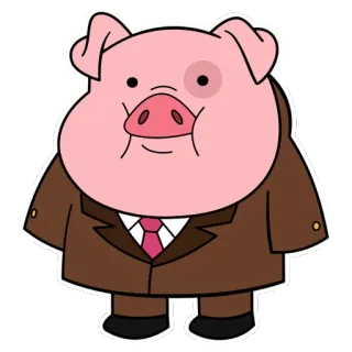 😎 45524d83 Waddles Gravity Falls świnia, kreskówka, zwierzę, garnitur, krawat telegram sticker