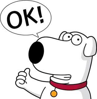 👍 4b18ac1c Brian Griffin Family Guy OK! cane, cartone animato, ok, bianco, grifone telegram sticker