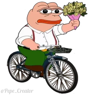 🐸 d4258224 Pepe the Frog @GoroPepe
@PepeCreator Pepe, Frosch, Meme, Fahrrad, Blumen, Internet Meme whatsapp sticker