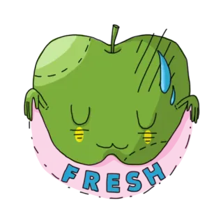 😅 60cd9f62 FRESH 사과, 신선한, 과일, 귀여운, 카와이, 초록 telegram sticker