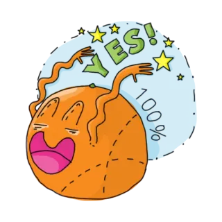 👍 ff3cd6d9 YES! 100% 과일, 오렌지, 만화, 예, 100%, 축하 telegram sticker