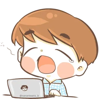 😴 6830e360 @nanarissara_b Cartone animato, Ragazzo, Piangendo, Laptop, Adesivo telegram sticker