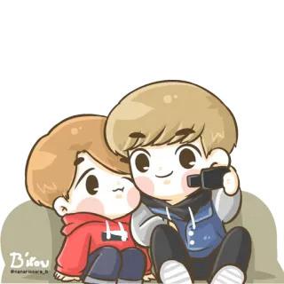 ♥ c97b2d56 Birou Cartone animato, Coppia, Carino, Kawaii, Amicizia, Chibi telegram sticker