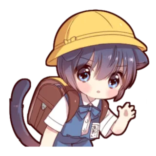🍓 0c517e35 あおい アニメ, 猫, リュック, 帽子, 制服 telegram sticker