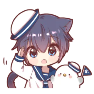 🍓 3b12ab90 hi アニメ, 猫耳男子, セーラー, ちびキャラ, あいさつ telegram sticker