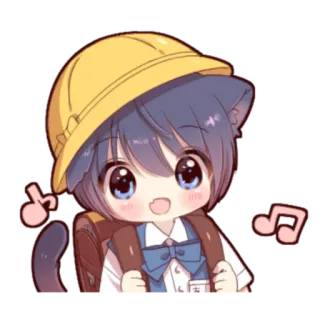 🍓 ee15a058 ちび, アニメ, 猫, かわいい, 可愛い, リュック, 音符 telegram sticker