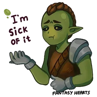 🤮 6a2a1081 I'm sick of it ゴブリン, ファンタジー, キャラクター, 病気, 漫画, 緑 telegram sticker