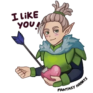 😍 82457b6b I LIKE YOU! エルフ, 弓使い, 矢, ハート, ファンタジー, 愛, いいね telegram sticker