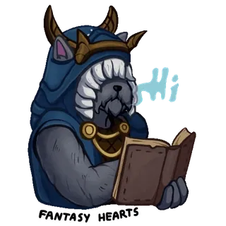 😉 bd494086 FANTASY HEARTS ファンタジー, ハート, 犬, 魔法使い, 読書, 本 telegram sticker