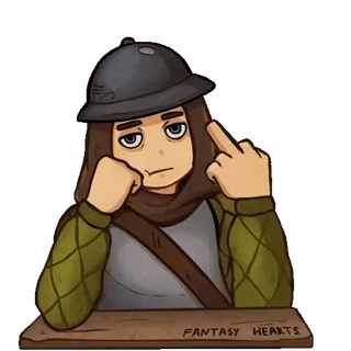 😐 f777d831 FANTASY HEARTS 兵士, 中指, 侮辱的, 戦争, ファンタジー, 漫画 telegram sticker