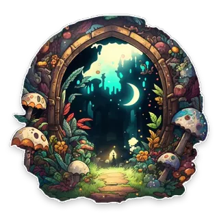 💫 1931661c Fantasy, Magisch, Paddenstoelen, Boog, Natuur, Maan telegram sticker