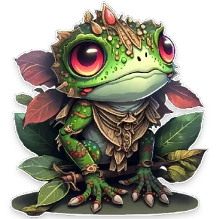 🐸 b2a70a7b kikker, reptiel, dier, bladeren, fantasie, cartoon telegram sticker