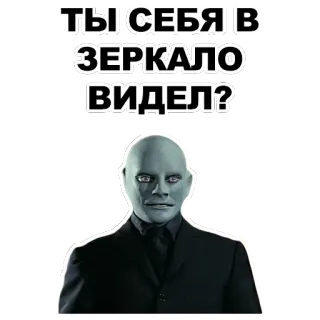 👤 0b42542e ТЫ СЕБЯ В ЗЕРКАЛО ВИДЕЛ? specchio, uomo, domanda, russo, grigio, abito telegram sticker