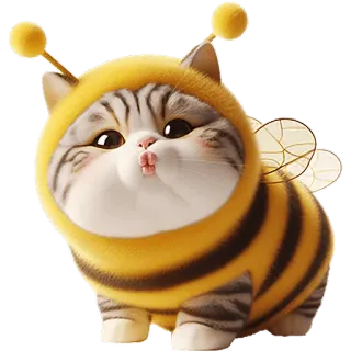 💋 0bf91e9c gatto, ape, animale, gattino, carino, animale domestico, cartone animato telegram sticker