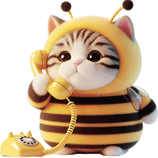 📞 686e83f8 gatto, ape, animale, carino, cartone animato, telefono, gattino telegram sticker