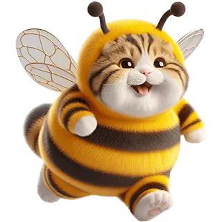 🏃 87caa8e6 gatto, ape, animale, carino, divertente, cartone animato, animale domestico, insetto telegram sticker