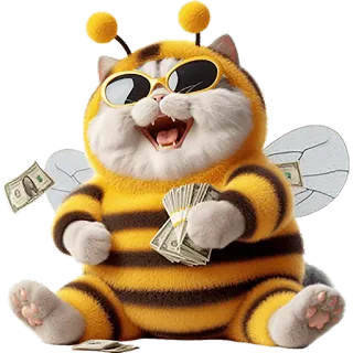 😎 8a83a57e gatto, ape, soldi, occhiali da sole, cartone animato, animale, carino, dollari telegram sticker