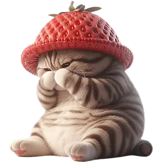 🤭 17ea4d05 cat, strawberry, animal, cute, kitten, hat telegram sticker