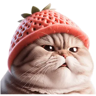 😤 2a928fe2 cat, animal, strawberry, hat, cute, pet telegram sticker