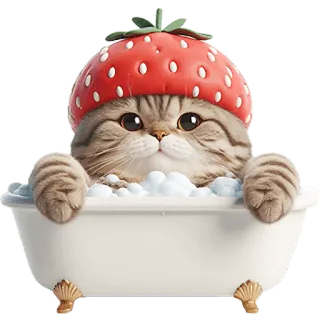 🛁 3076515c cat, strawberry, bathtub, cute, animal, pet telegram sticker