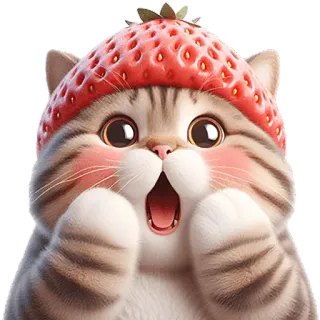 😱 352443f6 cat, strawberry, cute, animal, kitten, pet, funny telegram sticker