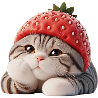 🥱 359f7d6c cat, strawberry, animal, kitten, cute, kawaii telegram sticker