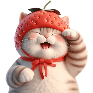 🤣 35d23a13 cat, animal, strawberry, hat, cute, happy telegram sticker