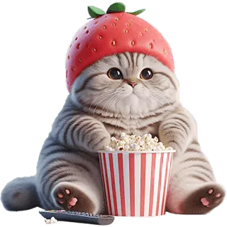 🍿 4a73d75f cat, kitten, strawberry, cute, popcorn, animal telegram sticker