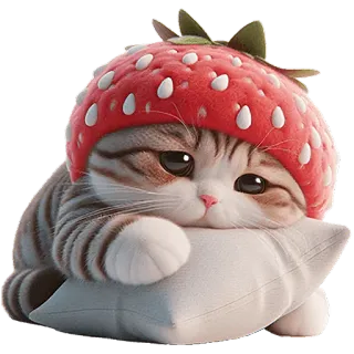 😕 51e00253 cat, kitten, strawberry, cute, animal, pet telegram sticker