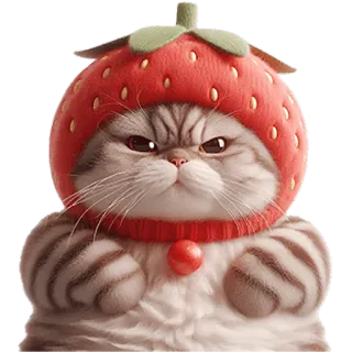 😠 553c7513 cat, strawberry, animal, cute, kitten, funny telegram sticker