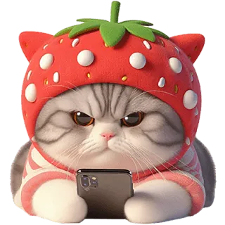 📱 64df4156 cat, kitten, strawberry, hat, animal, cute, pet, phone telegram sticker